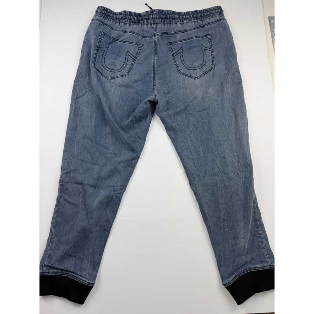True Religion Jogger Pants Men's Approx 40 Blue Denim Contrast Panel Drawstring - Picture 2 of 16